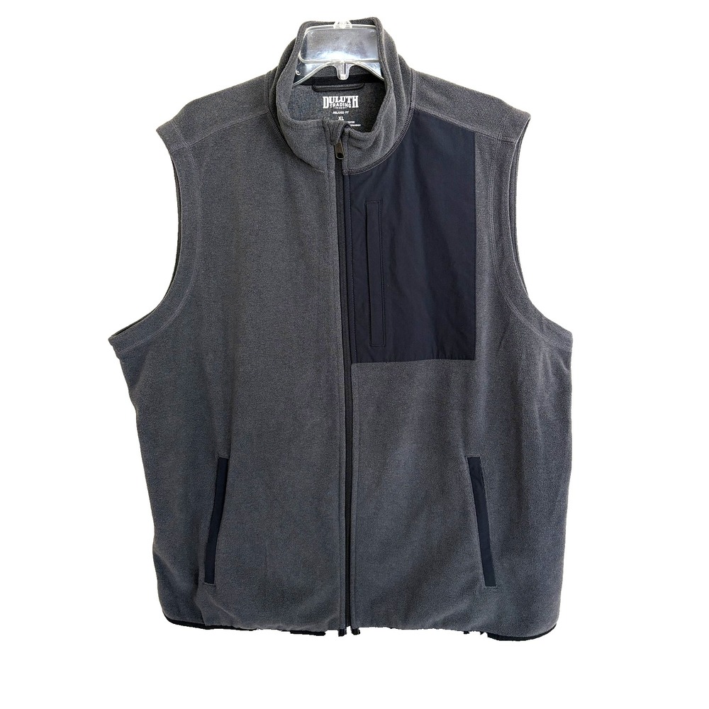 Duluth Trading Co Fleece Vest Mens XL Gray Black Full Zip Outdoors Relaxed Fit